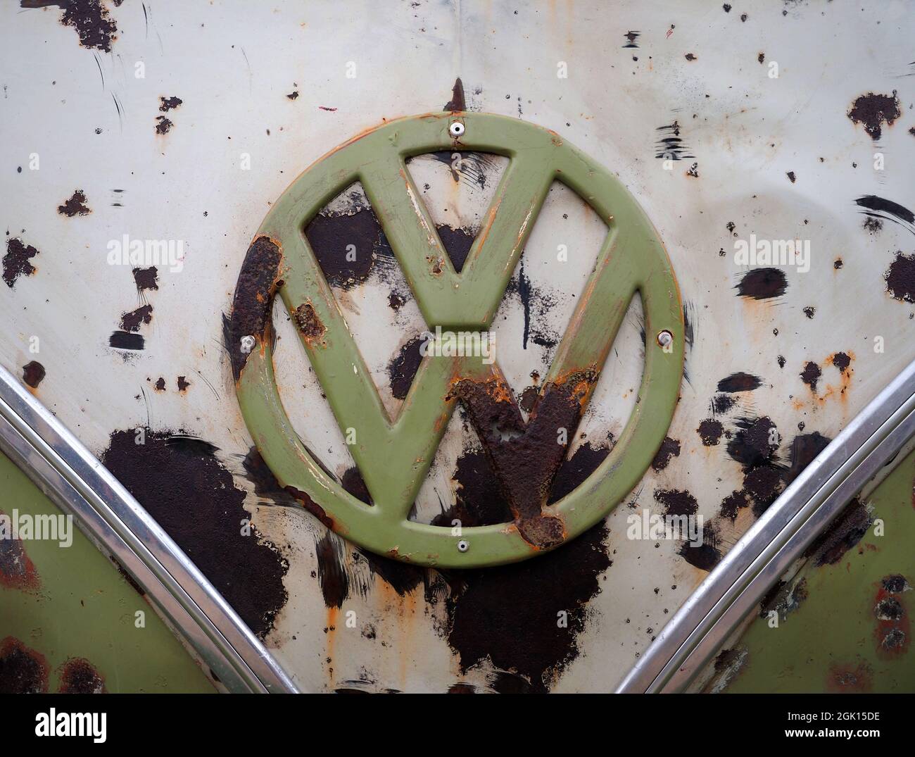Primo piano di un classico VW tipo 2 Camper Microbus Foto Stock