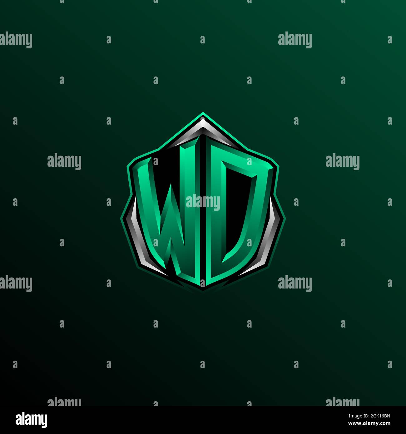 Design iniziale del logo WD, design iniziale del logo WD con stile Shield, logo per giochi, eport, community o business. Illustrazione Vettoriale