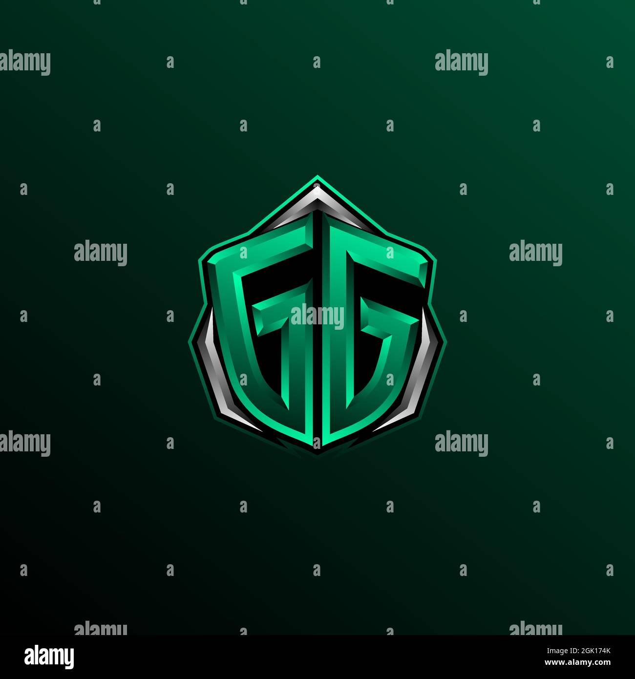 Logo GG iniziale, logo GG iniziale con stile Shield, Logo per giochi, eport, community o business. Illustrazione Vettoriale