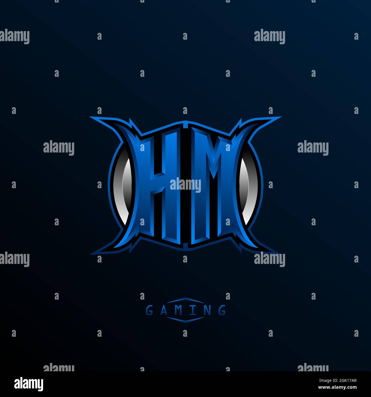 Logo HM iniziale, logo HM iniziale con stile Cool, logo per il gioco, l'eport, il gioco iniziale, la comunità o il business. Illustrazione Vettoriale
