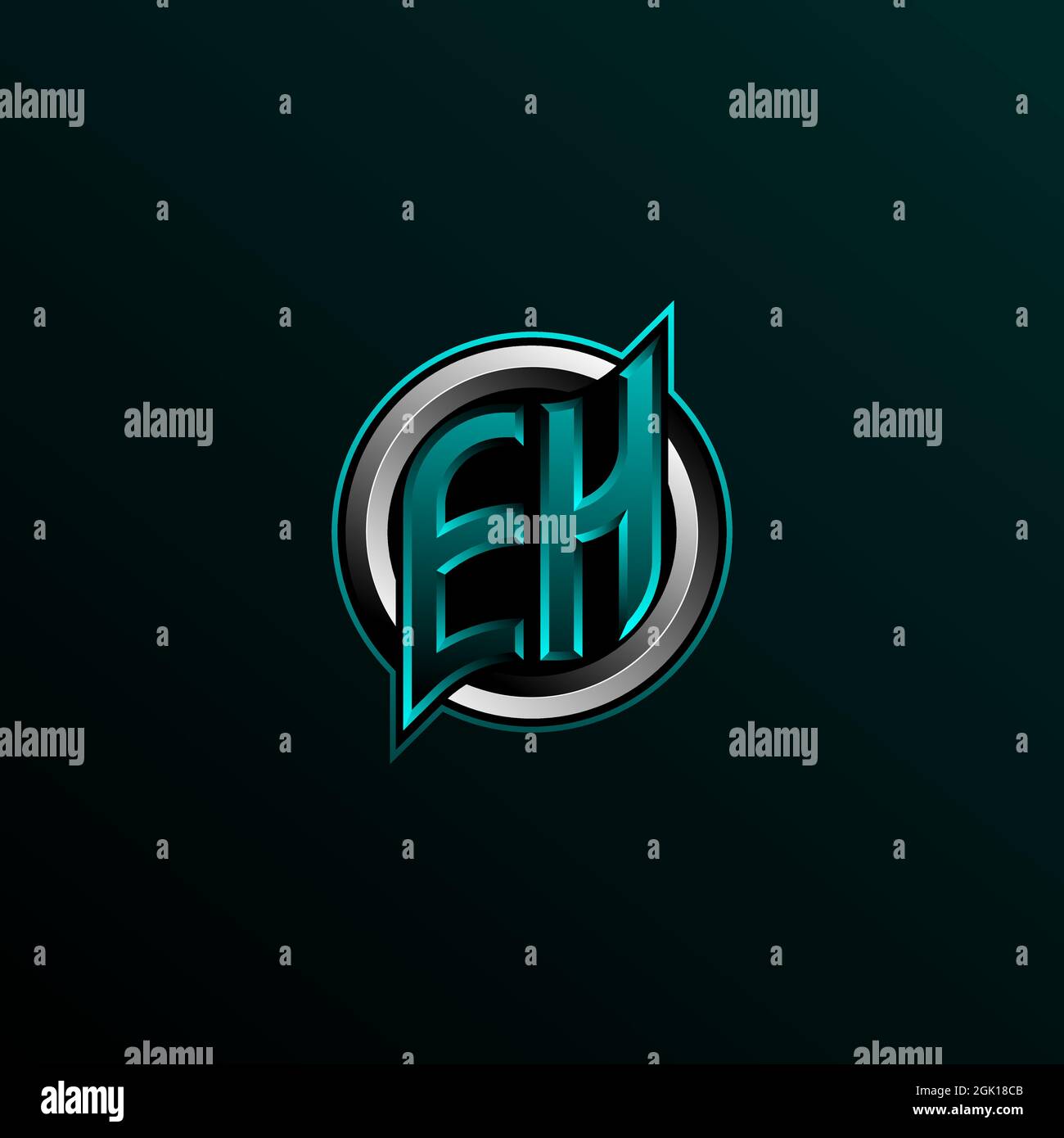 Logo EH iniziale, logo EH iniziale con stile circolare, logo per giochi, eport, community o business. Illustrazione Vettoriale