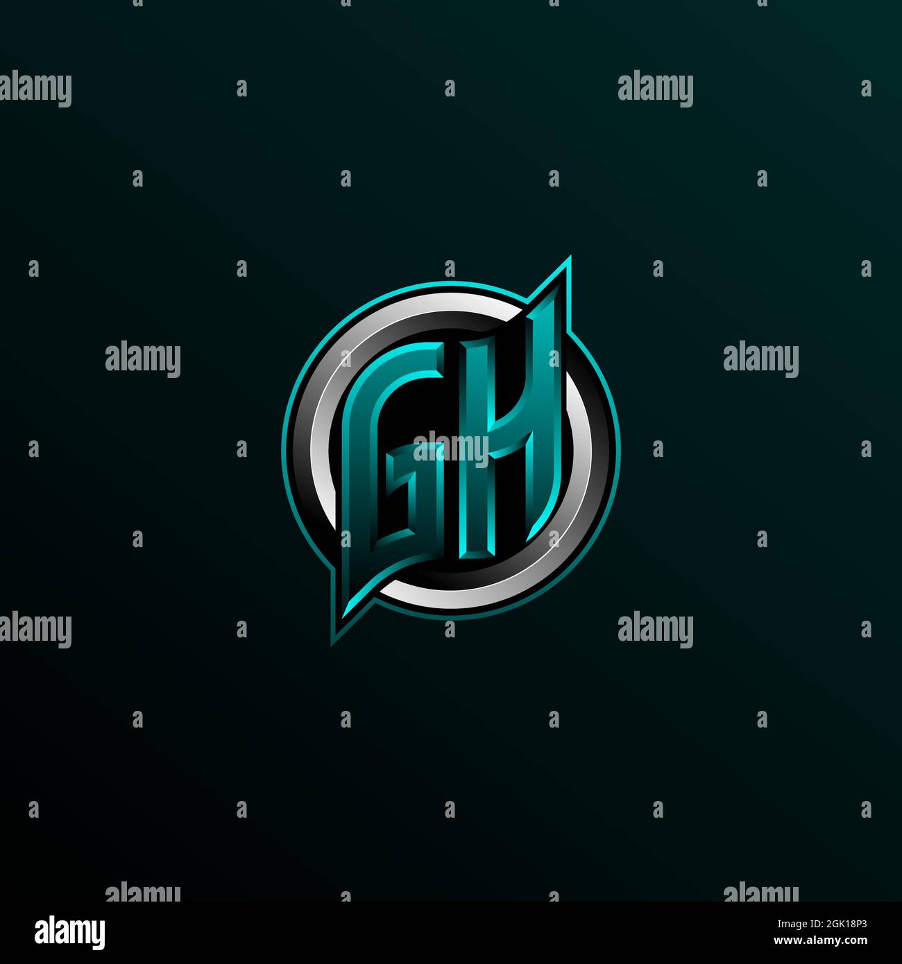Logo GH iniziale, logo GH iniziale con stile cerchio, Logo per giochi, eport, community o business. Illustrazione Vettoriale