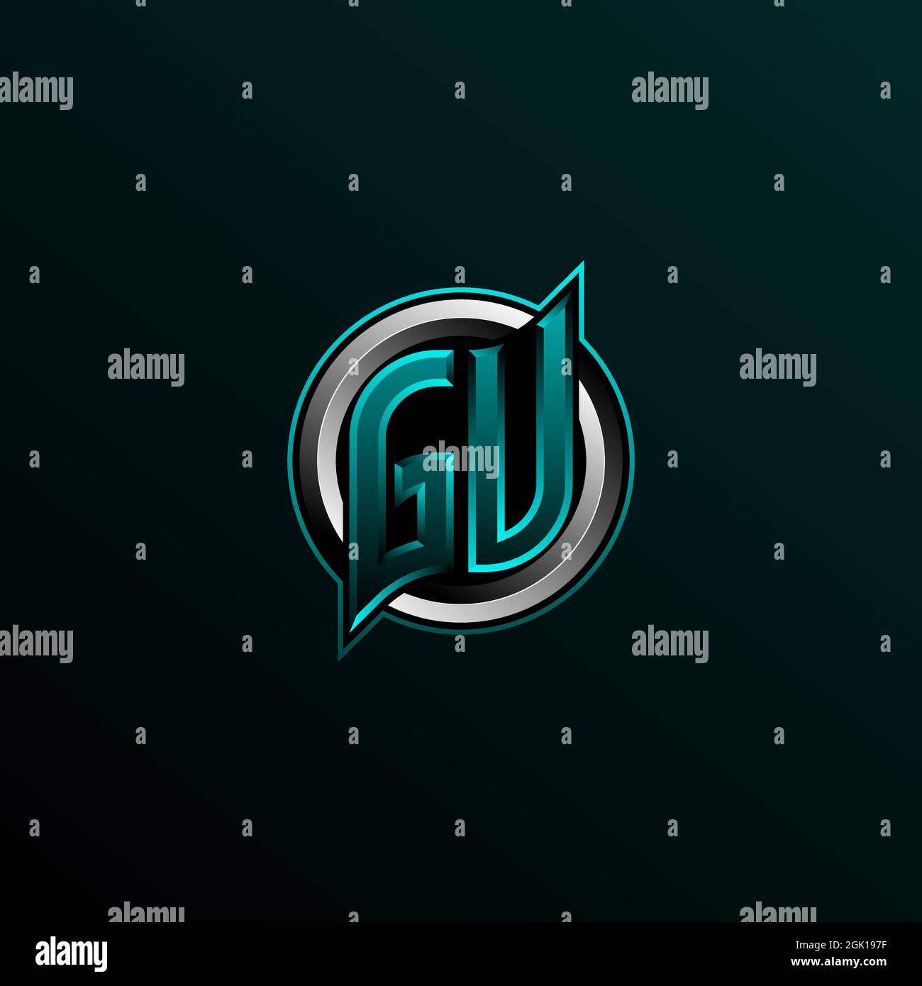 Logo GU iniziale, logo GV iniziale con stile circolare, logo per giochi, eport, community o business. Illustrazione Vettoriale