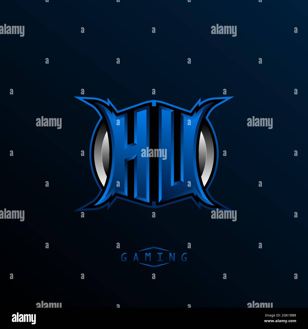 Logo HU iniziale, logo HU iniziale con stile Cool, logo per il gioco, l'eport, il gioco iniziale, la comunità o l'azienda. Illustrazione Vettoriale