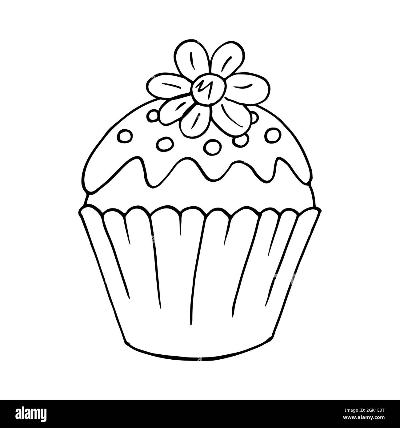 Cupcake icona lineare con fiore, muffin in stile disegno a mano.  Illustrazione vettoriale per il vostro disegno. Disegno di contorno, libro  da colorare Immagine e Vettoriale - Alamy