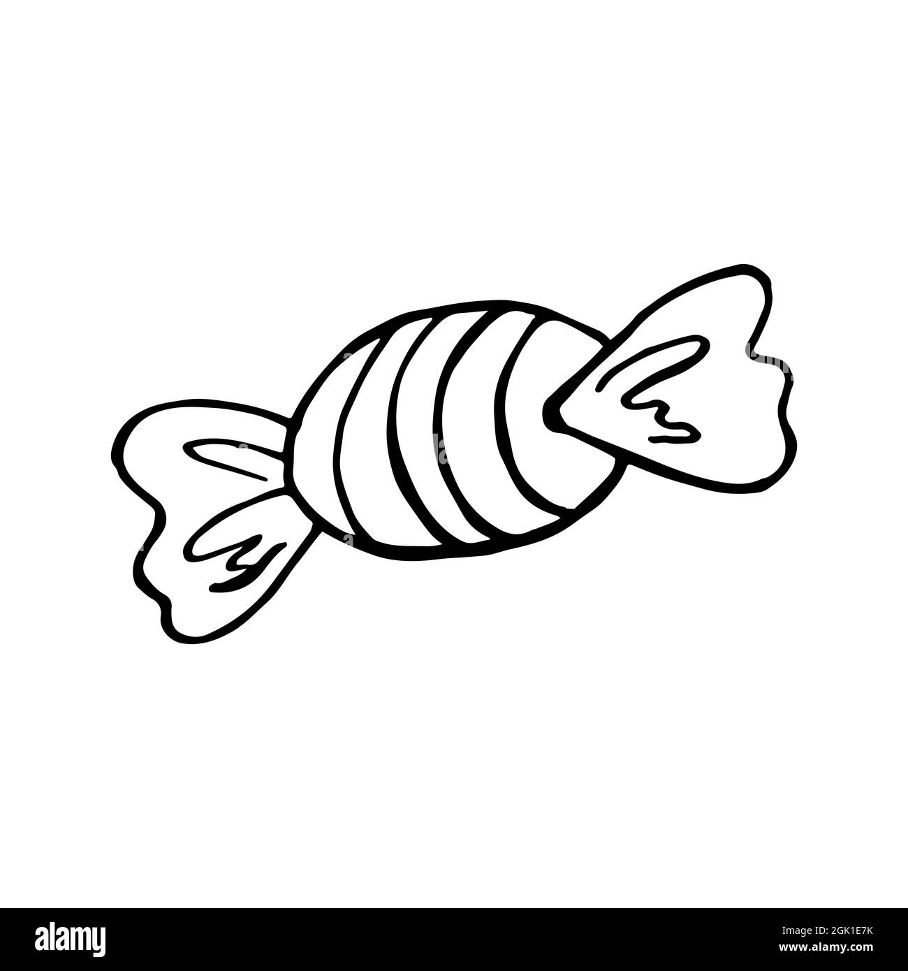 Icona della caramella lineare in stile disegno a mano. Illustrazione vettoriale per il vostro disegno. Dolci. Cartello, icona, adesivo, spilla Illustrazione Vettoriale