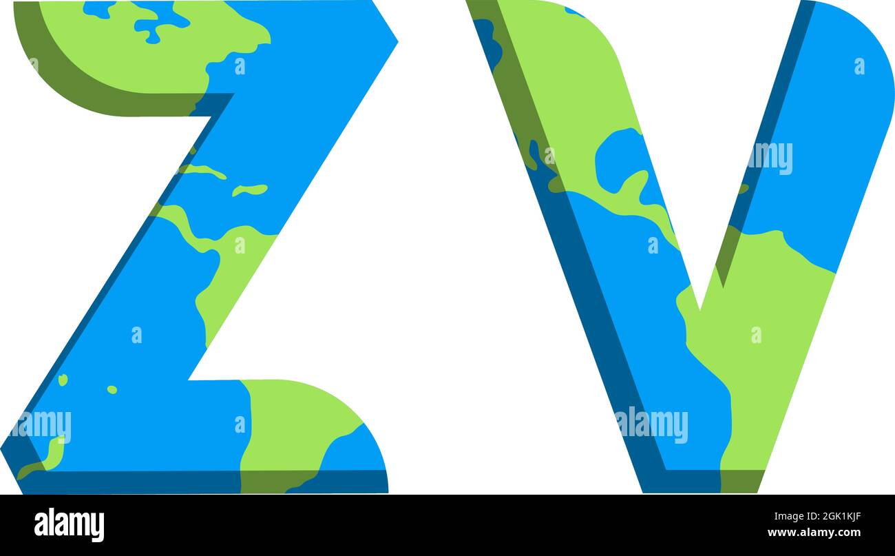 Design iniziale del logo ZV con stile Mappa del mondo, branding aziendale con logo. Illustrazione Vettoriale