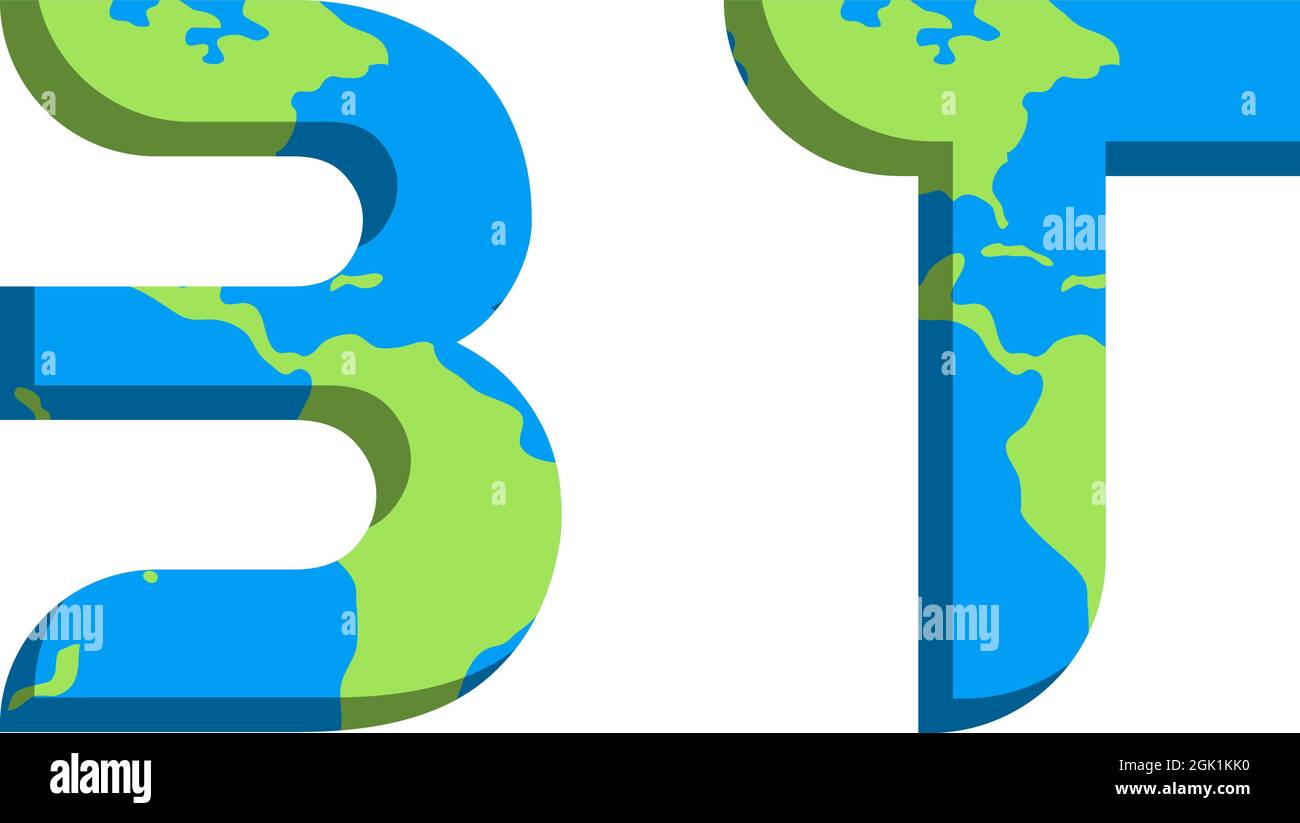 Design iniziale del logo BT con stile Mappa mondiale, branding aziendale con logo. Illustrazione Vettoriale
