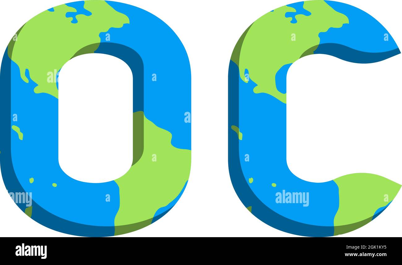Design iniziale del logo OC con stile mappa mondiale, branding aziendale con logo. Illustrazione Vettoriale
