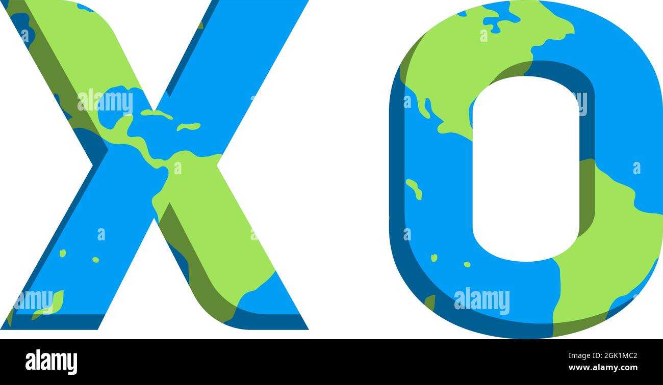Design iniziale del logo XO con stile World Map, branding aziendale con logo. Illustrazione Vettoriale