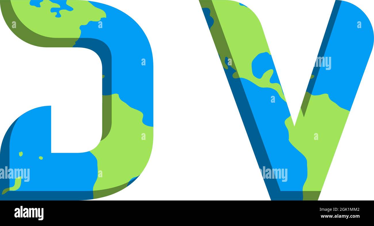 Design iniziale del logo DV con stile World Map, branding aziendale con logo. Illustrazione Vettoriale