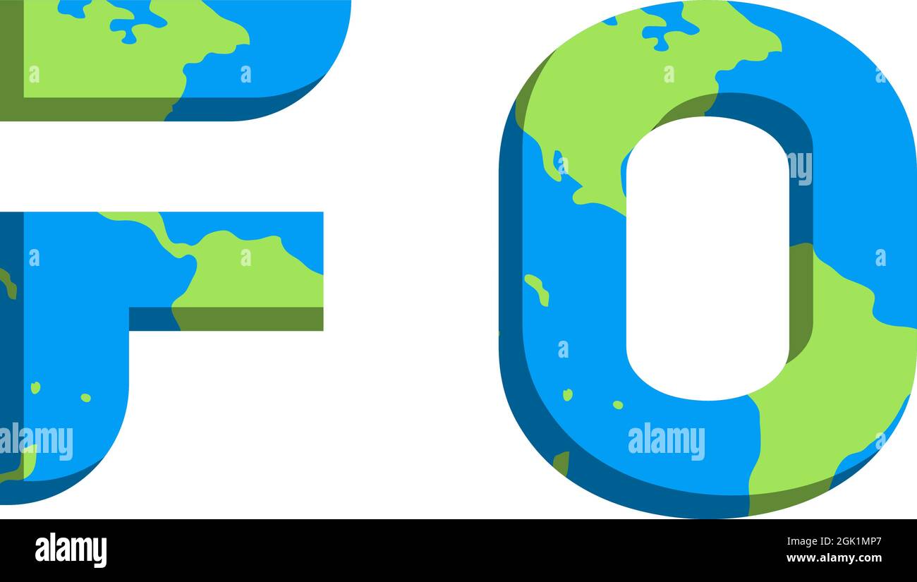 Design iniziale del logo FO con lo stile della mappa del mondo, branding aziendale del logo. Illustrazione Vettoriale