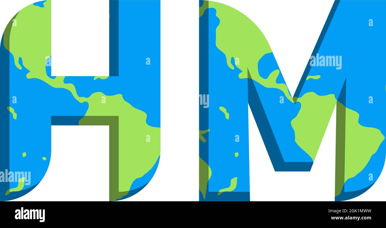 Design iniziale del logo HM con stile Mappa del mondo, branding aziendale con logo. Illustrazione Vettoriale