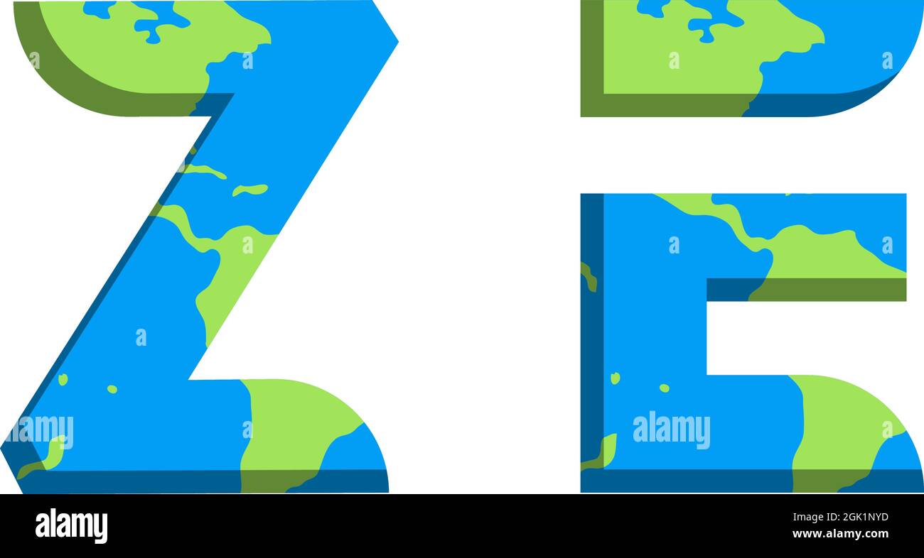 Design iniziale del logo ZE con stile Mappa del mondo, branding aziendale con logo. Illustrazione Vettoriale