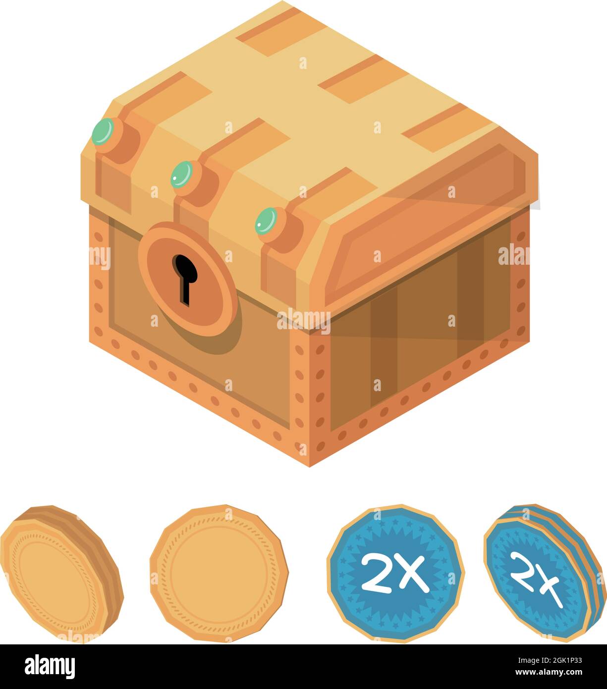 vettore isometrico cassa antica e moneta, gioco ui Illustrazione Vettoriale