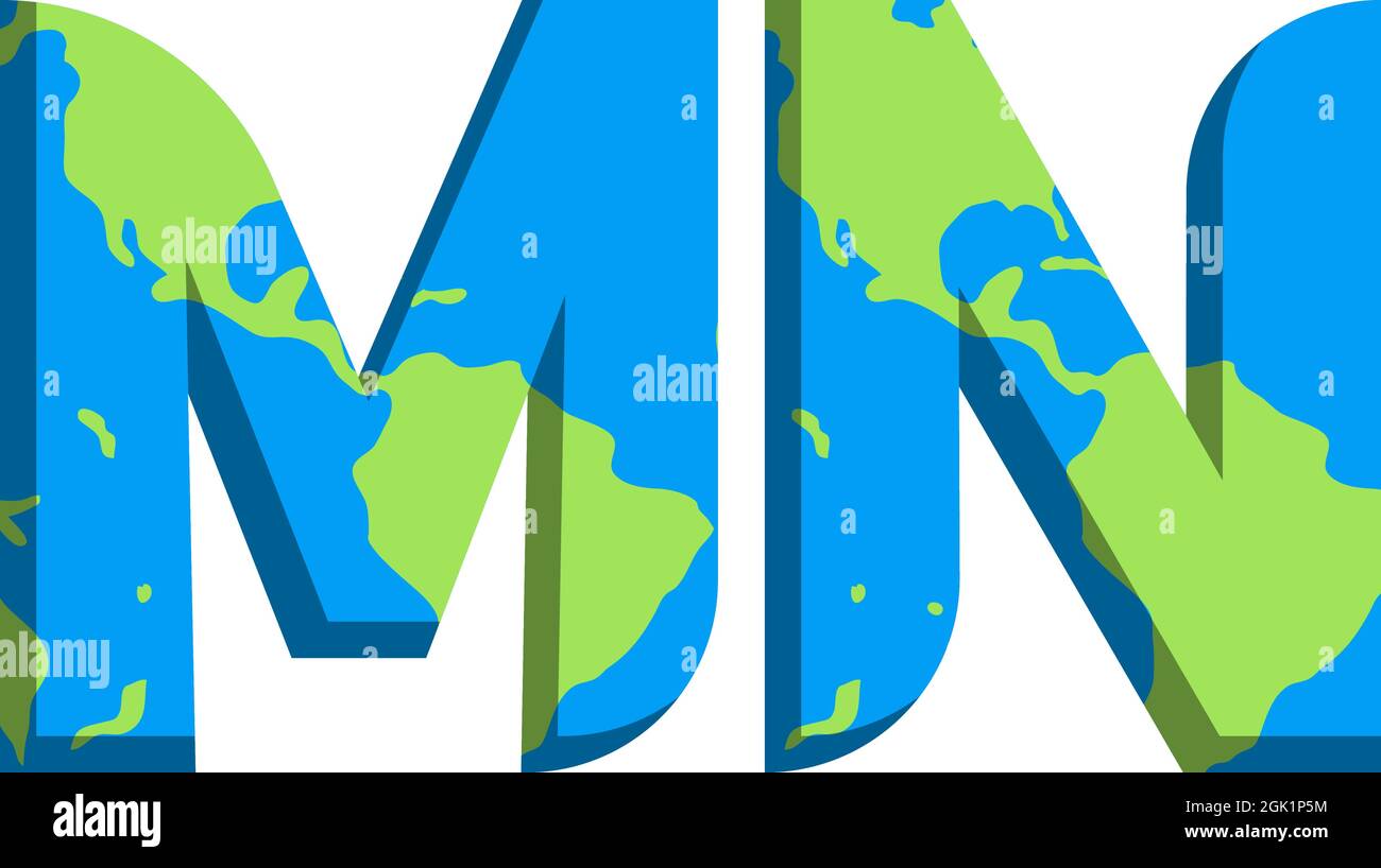 Design iniziale del logo MN con stile World Map, branding aziendale con logo. Illustrazione Vettoriale