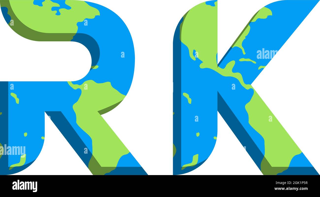 Logo RK iniziale con stile Mappa del mondo, branding aziendale con logo. Illustrazione Vettoriale