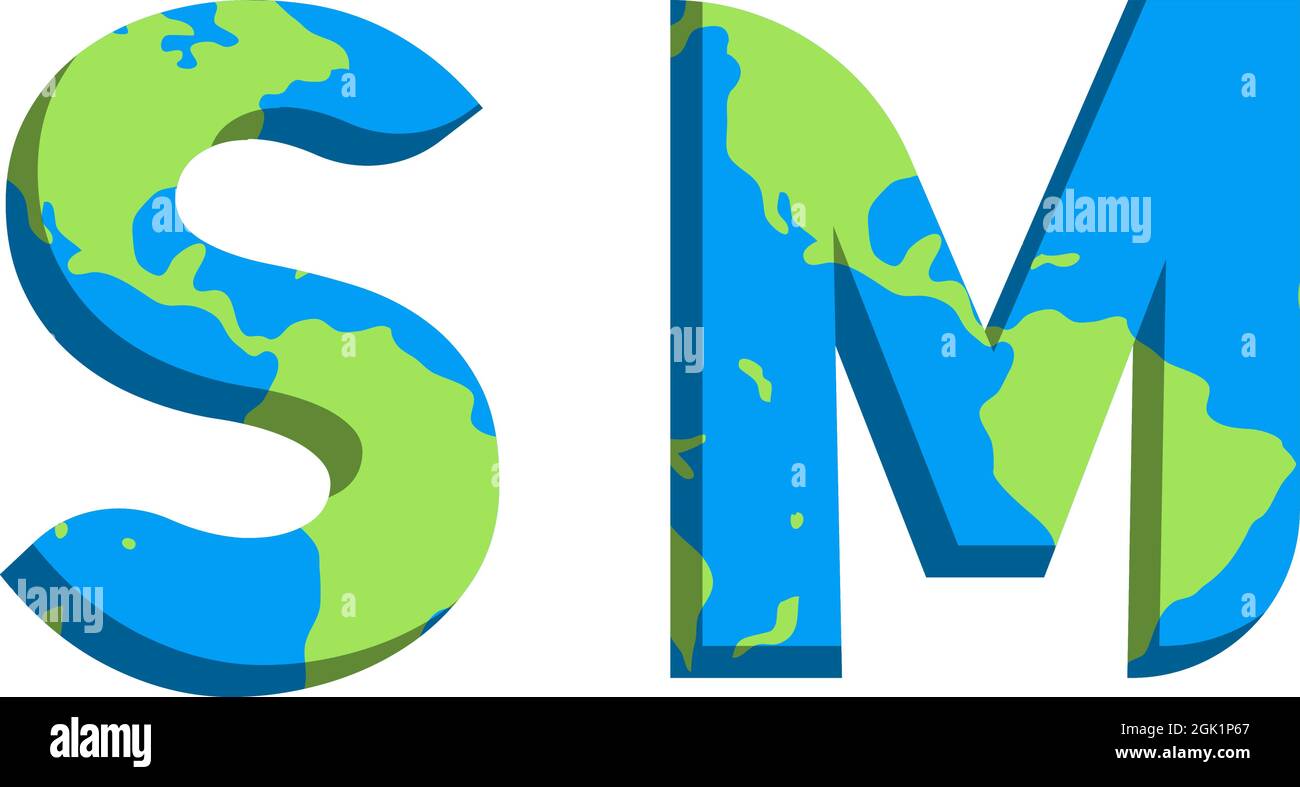 Design iniziale del logo SM con stile World Map, branding aziendale con logo. Illustrazione Vettoriale
