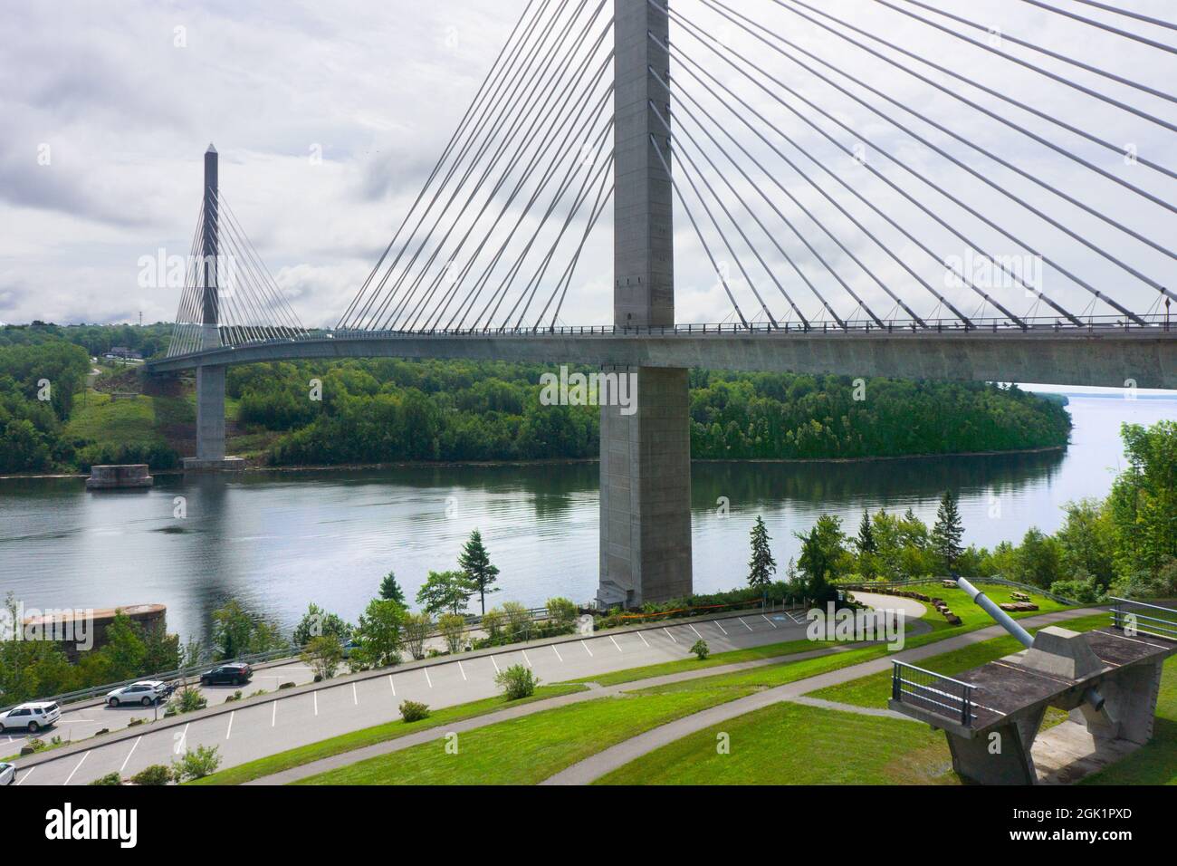 Penobscot Narrows ponte e osservatorio a Bucksport, Maine. Foto Stock