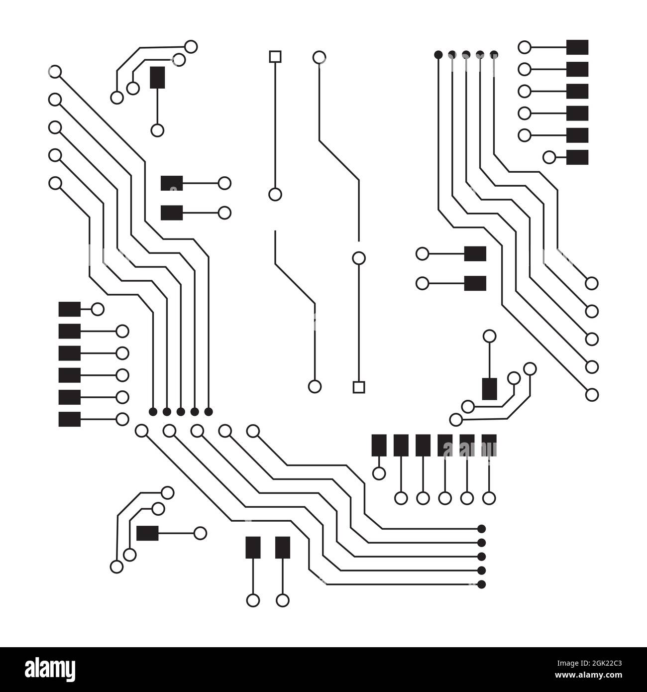 Sfondo vettoriale del computer con elementi elettronici della scheda a circuito stampato Foto Stock