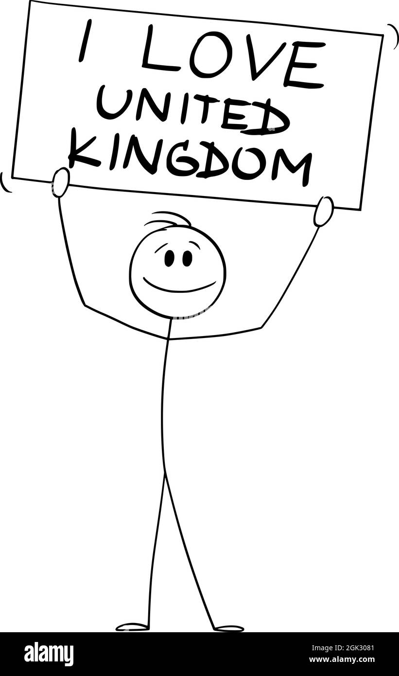 Persona Holding i love United Kingdom Sign , Vector Cartoon Stick Figure Illustrazione Illustrazione Vettoriale