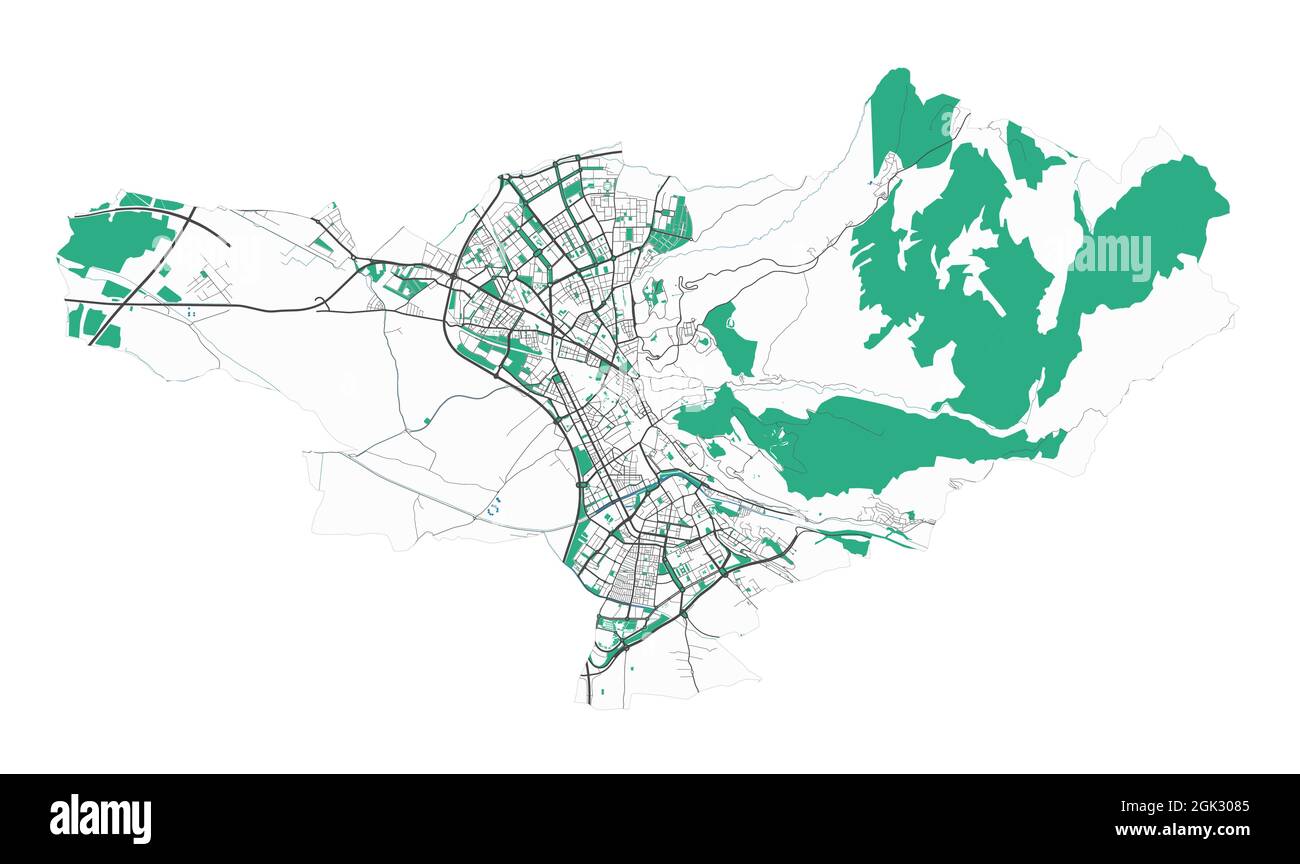 Mappa di Granada. Mappa dettagliata dell'area amministrativa della città di Granada. Panorama urbano. Illustrazione vettoriale senza royalty. Mappa del profilo con autostrade, strade Illustrazione Vettoriale