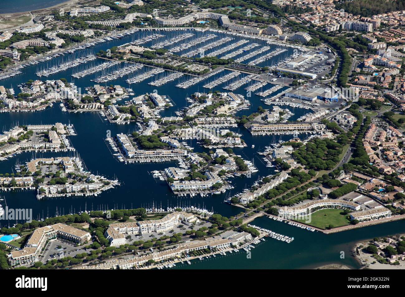 FRANCIA. GARD (30) VEDUTA AEREA DI PORT-CAMARGUE Foto Stock