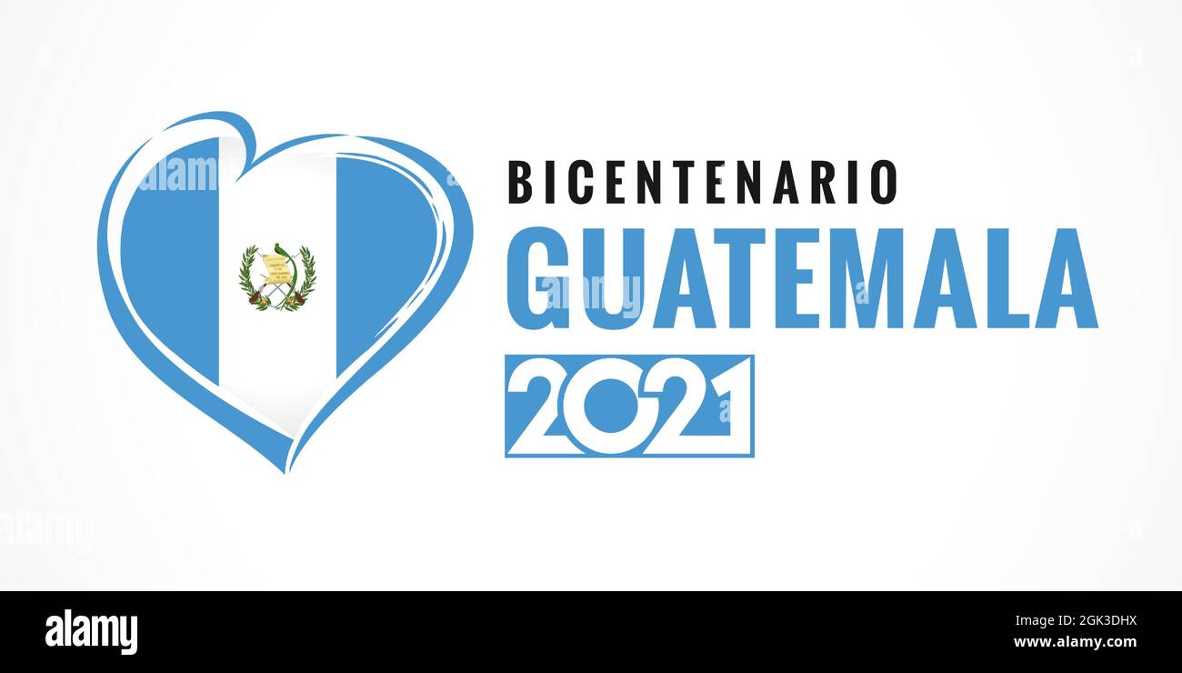 Bicentenario Guatemala 2021 poster con emblema cardiaco, testo spagnolo - anno Bicentenario del Guatemala, 200 anni di indipendenza. Banner per la celebrazione Illustrazione Vettoriale