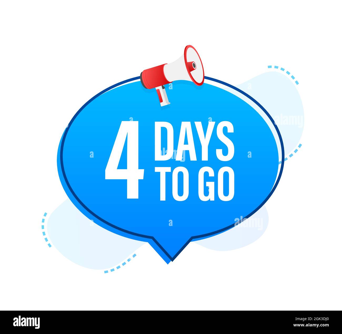 Banner megafono con 4 giorni per andare bolla del discorso. Stile piatto. Illustrazione vettoriale. Illustrazione Vettoriale