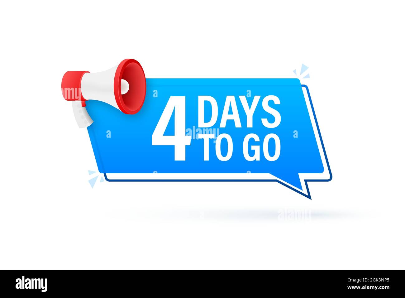 Banner megafono con 4 giorni per andare bolla del discorso. Stile piatto. Illustrazione vettoriale. Illustrazione Vettoriale