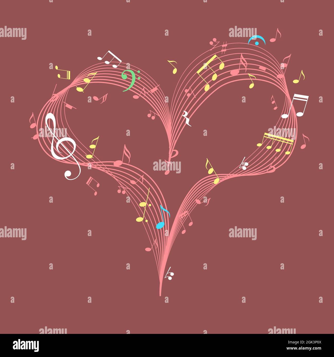 Cuore musicale con tasti e note. Elemento di design per musica romantica.  Carta San Valentino. Vettore Immagine e Vettoriale - Alamy