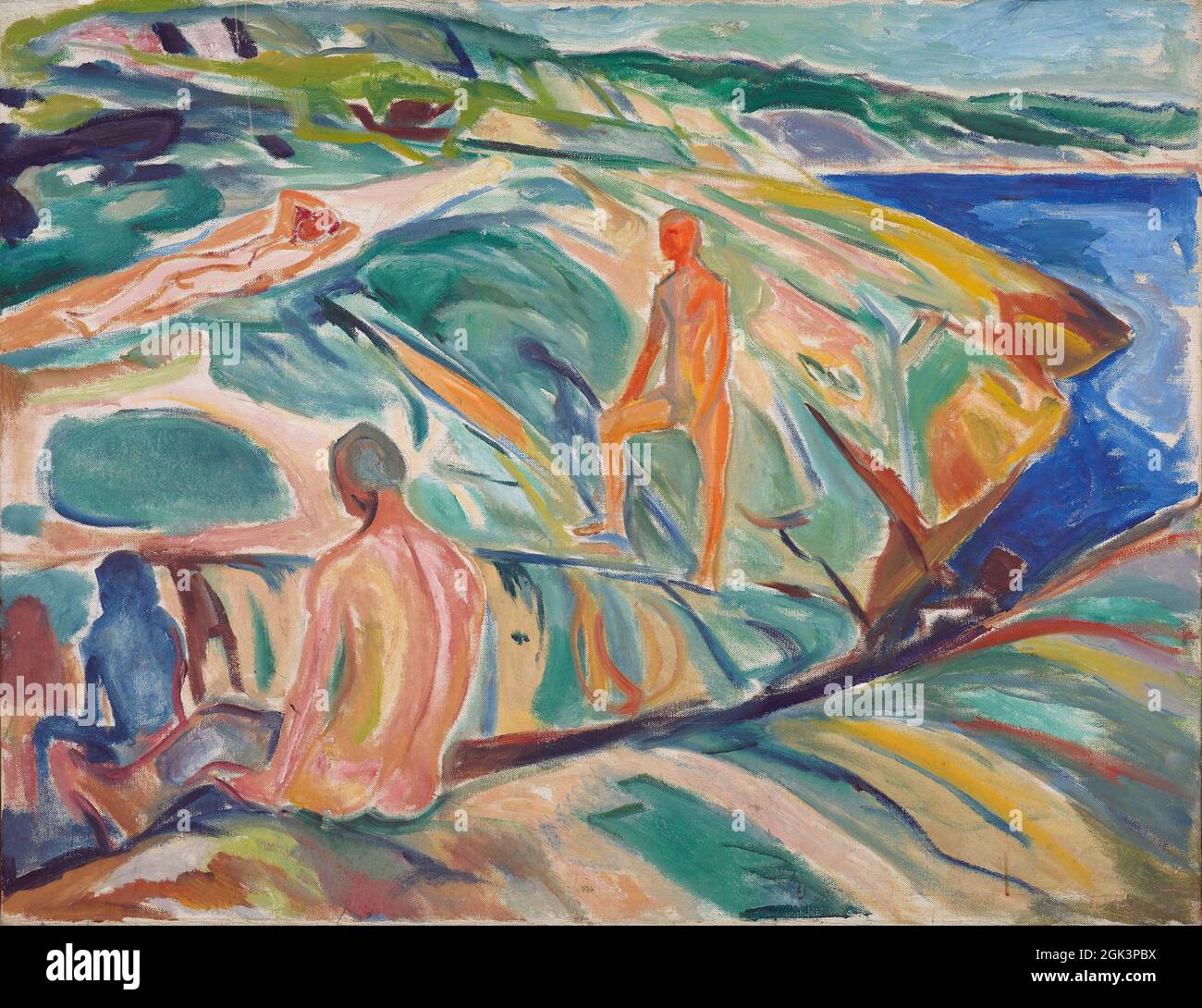 Art di Edvard Munch – uomini da bagno su rocce (1915) Foto Stock