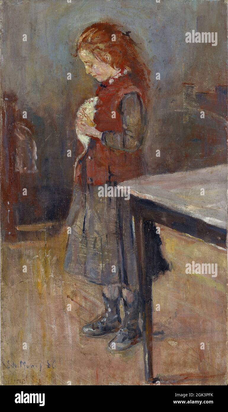 Arte di Edvard Munch – ragazza con capelli rossi con ratto bianco (1886) Foto Stock