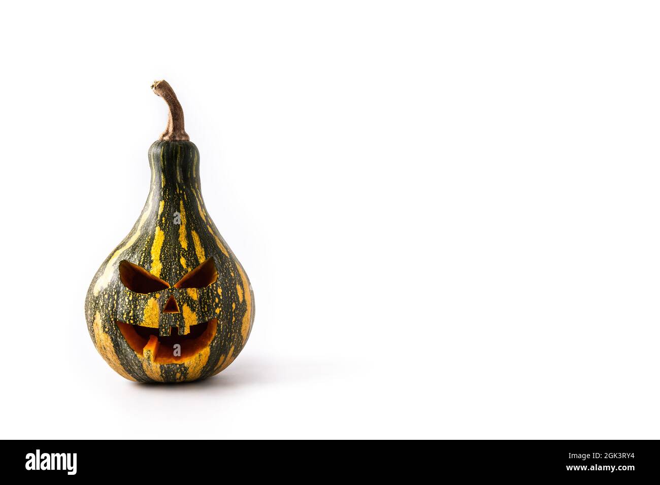 Zucca verde di Halloween isolata su sfondo bianco Foto Stock