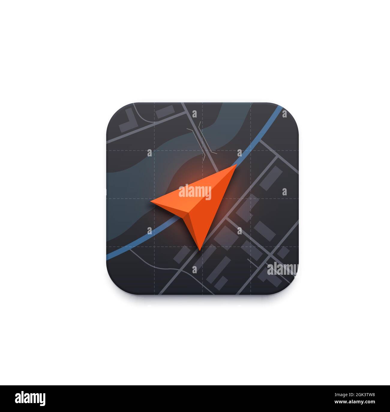 Icona di navigazione della mappa, freccia di direzione della strada sulla mappa della città, applicazione vettoriale. Navigazione della mappa della città, condivisione dell'auto o destinazione del percorso automobilistico e. Illustrazione Vettoriale