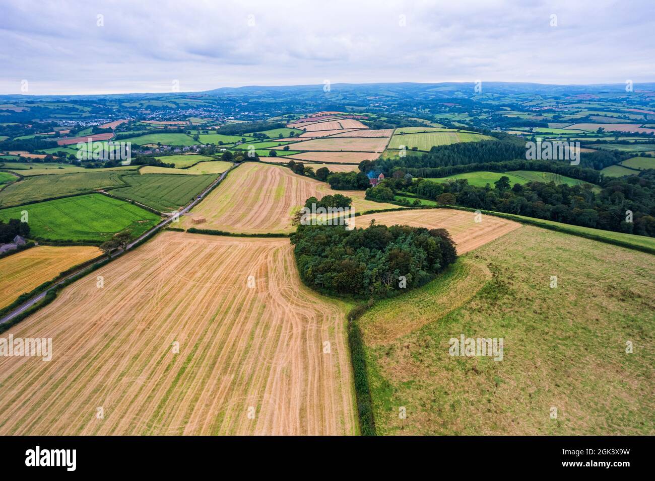 Fotografia dei droni - campi e prati su Torbay, Torquay, Devon, Inghilterra, Europa Foto Stock