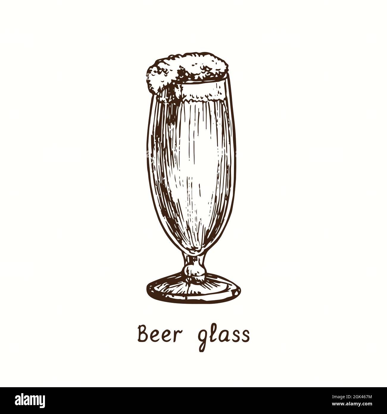 Pilstulipe di birra in vetro. Disegno in bianco e nero in legno. Foto Stock