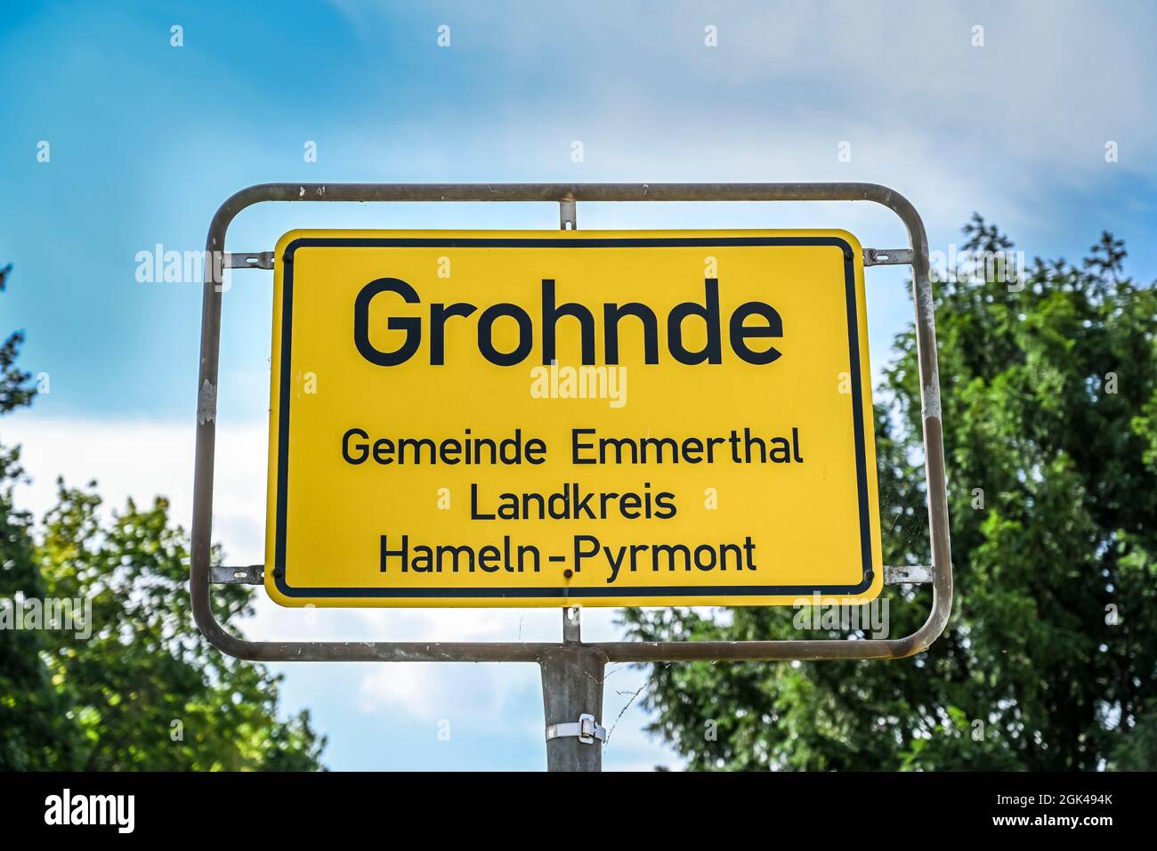 Ortsschild, Grohnde, Niedersachsen, Germania Foto Stock