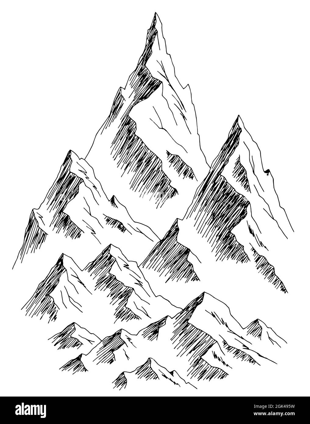 Mountain top grafico bianco nero isolato paesaggio verticale disegno vettore Illustrazione Vettoriale