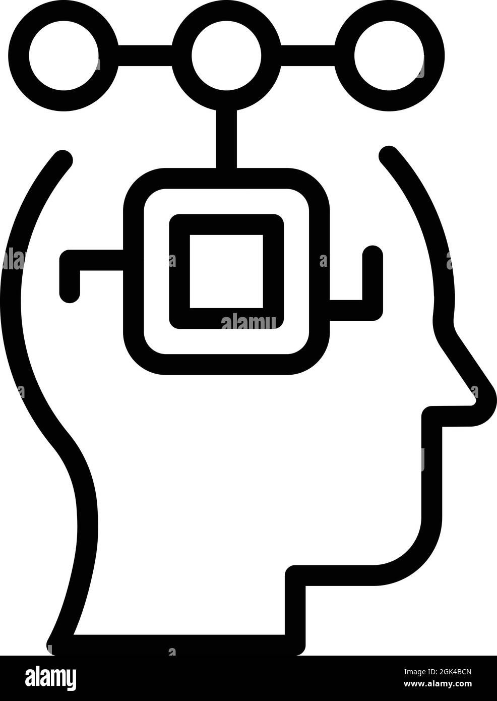 Vettore di contorno dell'icona del processore della mente. Tecnologia dei circuiti. Chip digitale Illustrazione Vettoriale