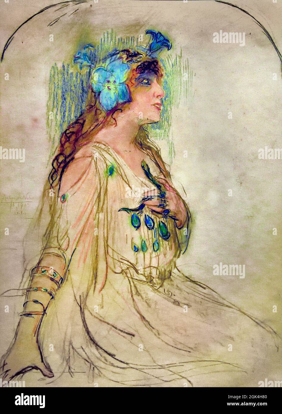 Ritratto di Sarah Bernhardt come Cleopatra 1913 pastello su carta, di Antoon van Welie, Paesi Bassi, Olandese, Francia, Francese, Foto Stock