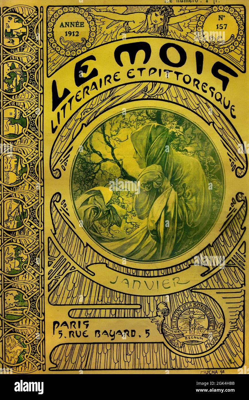 Pagina del titolo di le Mois Litteraire et Pittoresque Colour lithography Edition Maison de la Bonne Presse Paris Alfonse Mucha (1860–1939) Moravia Repubblica Ceca 1912,1903, Foto Stock