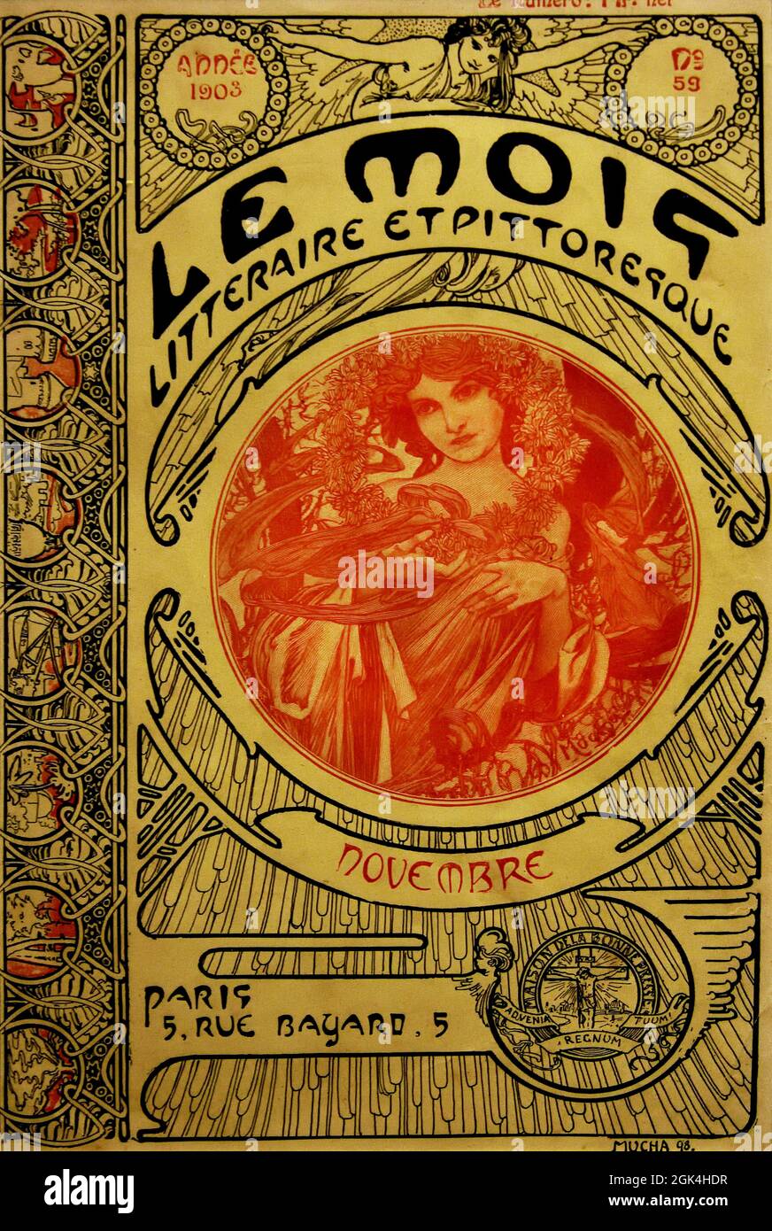 Pagina del titolo di le Mois Litteraire et Pittoresque Colour lithography Edition Maison de la Bonne Presse Paris Alfonse Mucha (1860–1939) Moravia Repubblica Ceca 1912,1903, Foto Stock