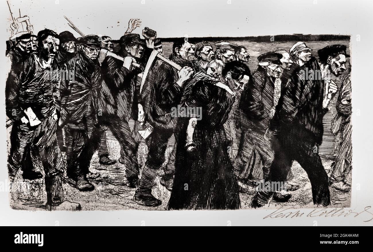 Ein Weberaufstand, Weberzug - una rivolta dei tessitori, processione dei tessitori 1897 di Käthe Kollwitz, tedesco, 1867–1945, Germania, incisione Foto Stock