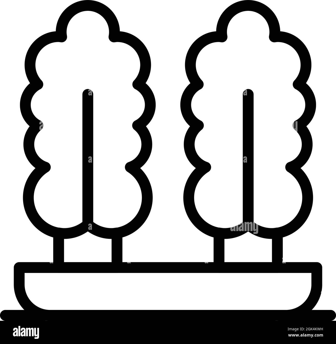 Vettore di contorno icona di legno di bosso del giardino. Siepe vegetale. Boccola pot Illustrazione Vettoriale