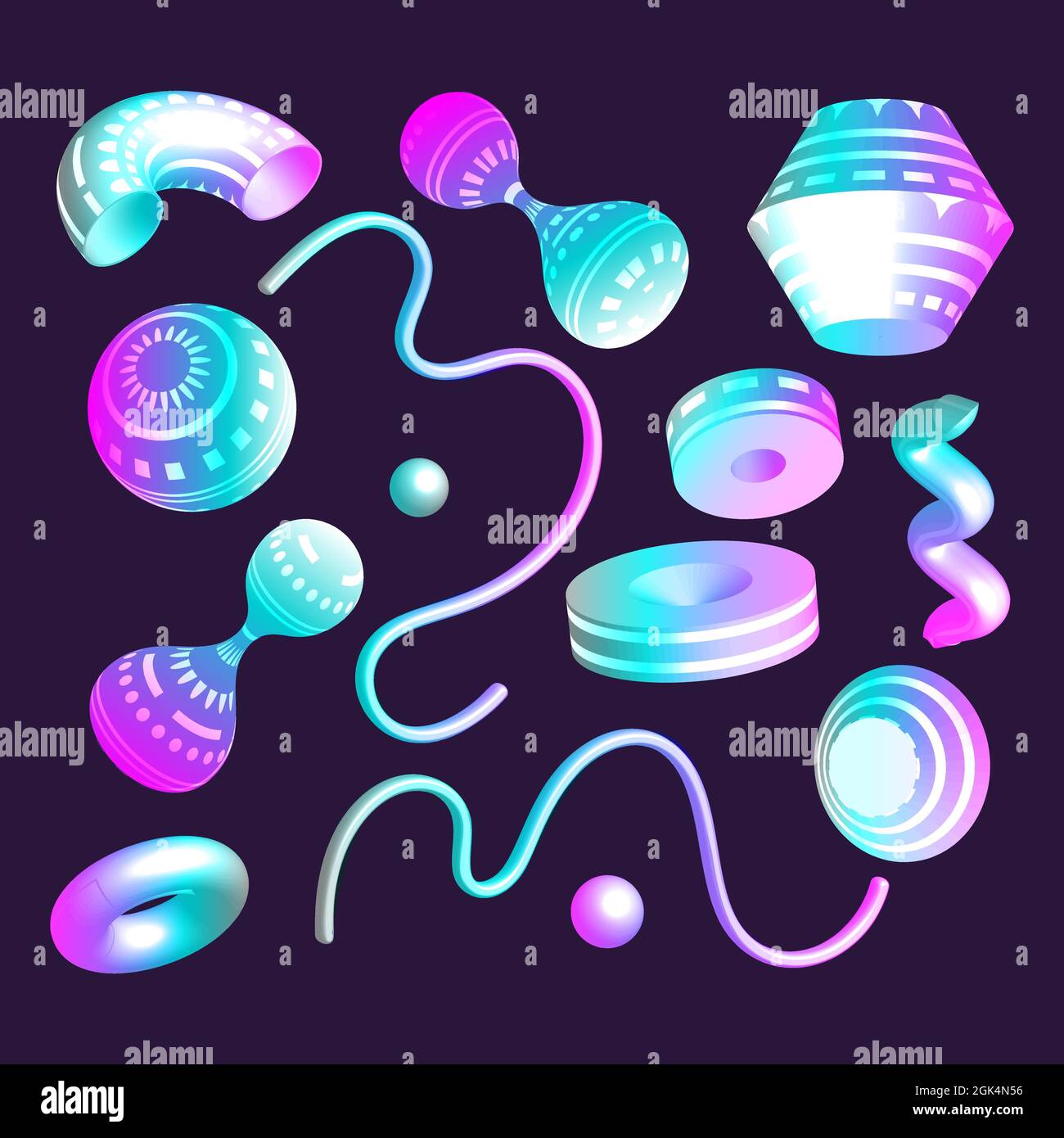 Sfumatura astratta forma realistica 3d. Neon moderno flusso creativo fluido trendy geometrico elemento di business set. Illustrazione Vettoriale