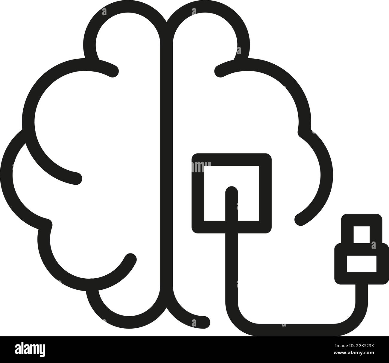 Vettore contorno icona Brain usb. Idea del cavo. Mente umana Illustrazione Vettoriale