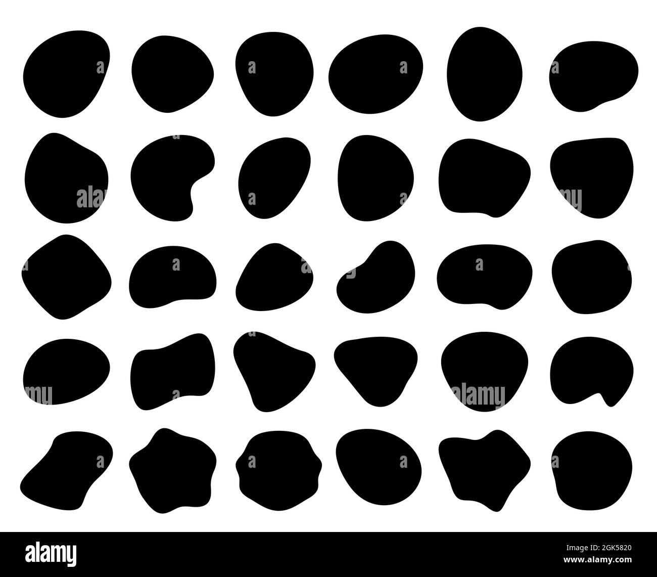 Bloobs nero forma set, macchie astratte casuali, nero bolla silhouette, irregolare liquido forma raccolta, inchiostro ondulato fluido, punto arte per sfondo Illustrazione Vettoriale