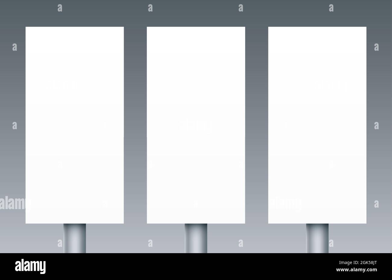 3 cartelloni bianchi vuoti su sfondo neutro. Modello di banner vettoriale verticale con spazio di copia. Illustrazione Vettoriale