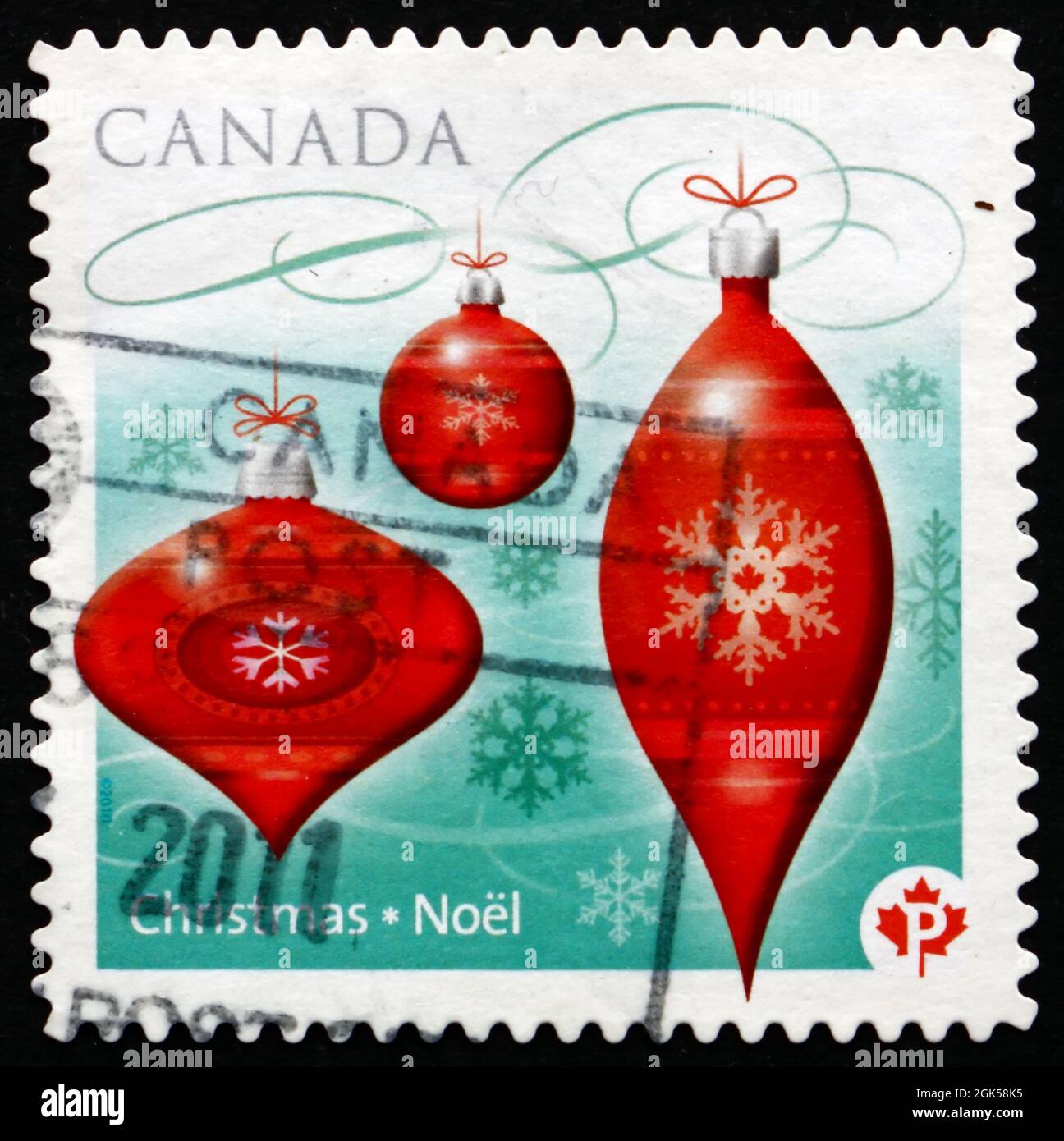 CANADA - CIRCA 2010: Un francobollo stampato in Canada mostra Natale Baubles, circa 2010 Foto Stock